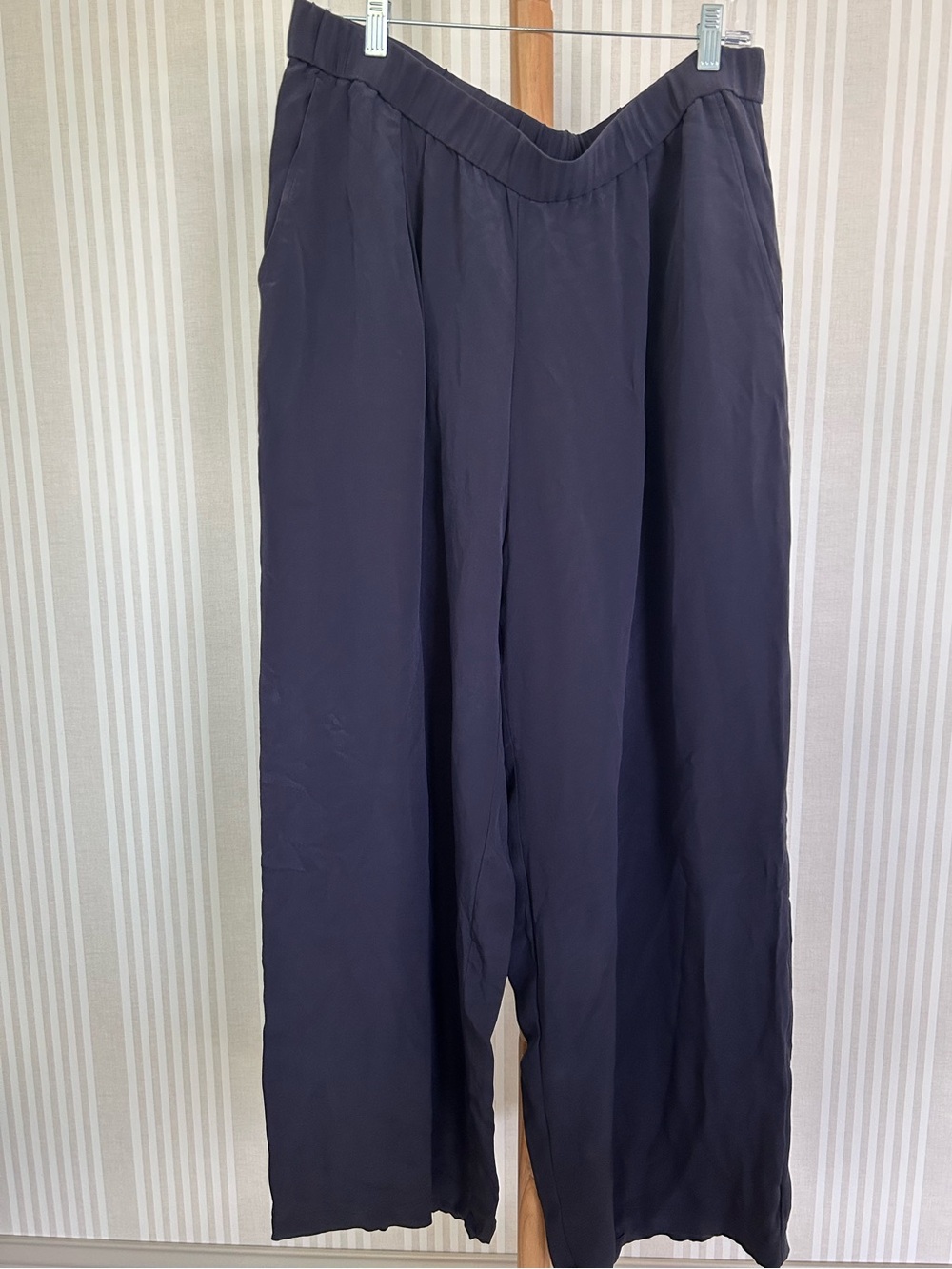 Eileen Fisher Silk Navy Wide-Leg Pants 100% Silk Pull-On Women’s Size XL - Picture 4 of 8